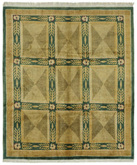 Komve Düz Yeşil Halı Geometrik Desenli Vintage Uşak Halısı 250x296 cm