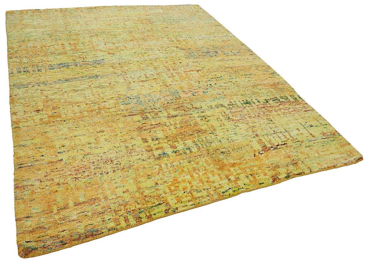 Komve Sarı Halı Modern Soyut Desenli Vintage Uşak Halısı 236x302 cm – genel görünüm