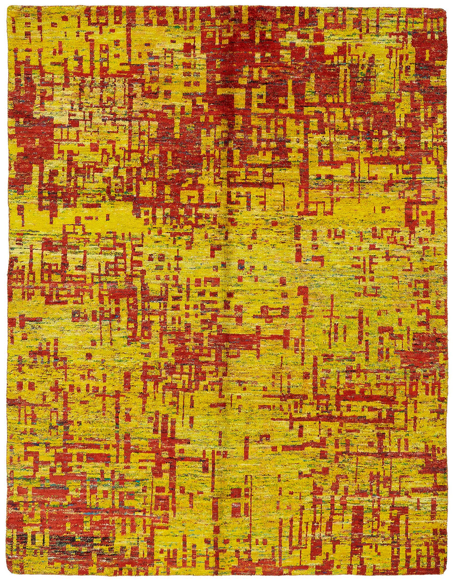 Komve Soyut Desenli Sarı Kırmızı Modern Uşak Halısı 230x300 cm 47658