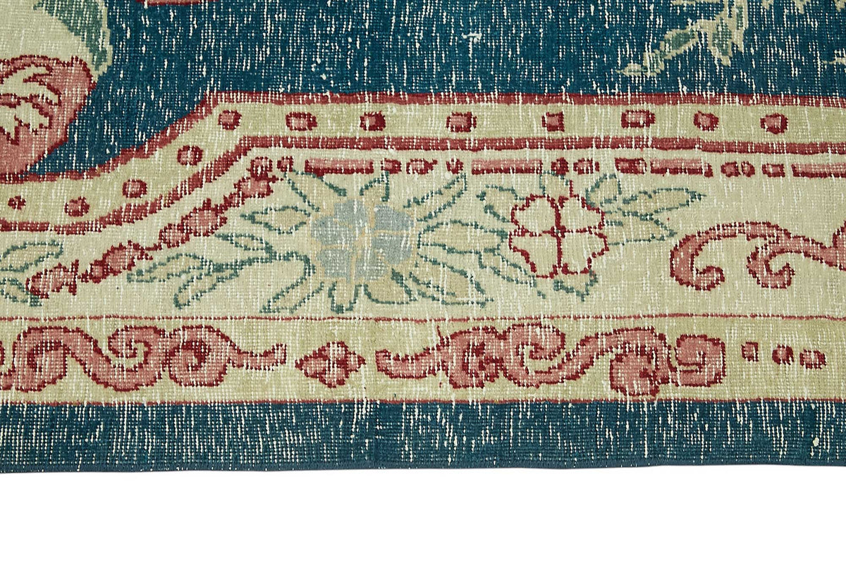 Rusvo Lacivert Bej Halı Çiçek Desenli Vintage El Dokuma 248x371 cm – farklı açı