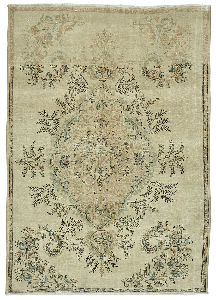 Rusvo Bej ve Kahverengi Madalyon Desenli Vintage Halı 240x330 cm