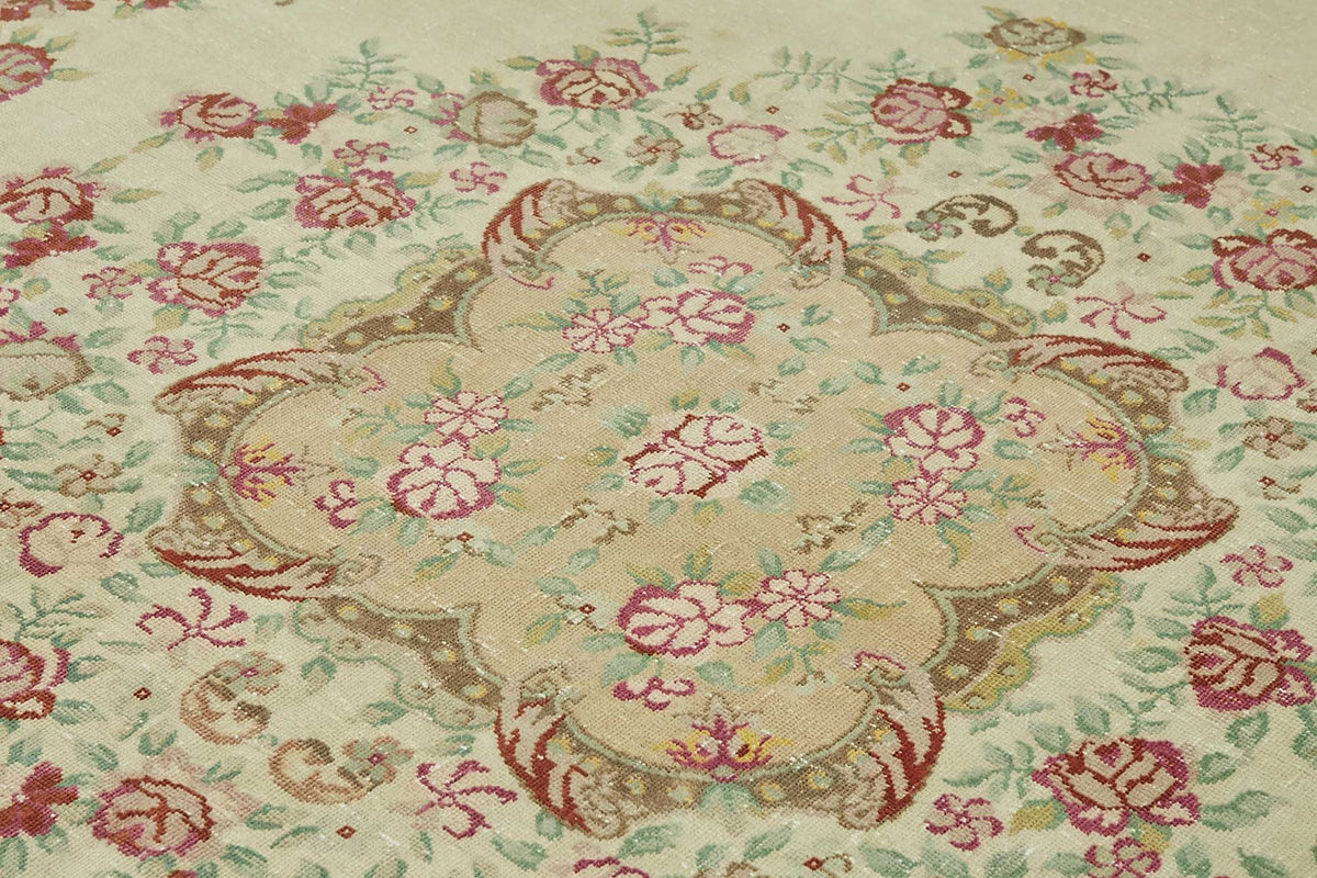 Rusvo Vintage Düz Pembe ve Bej Tonlarında Büyük Halı 286x400 cm – mekânda kullanım