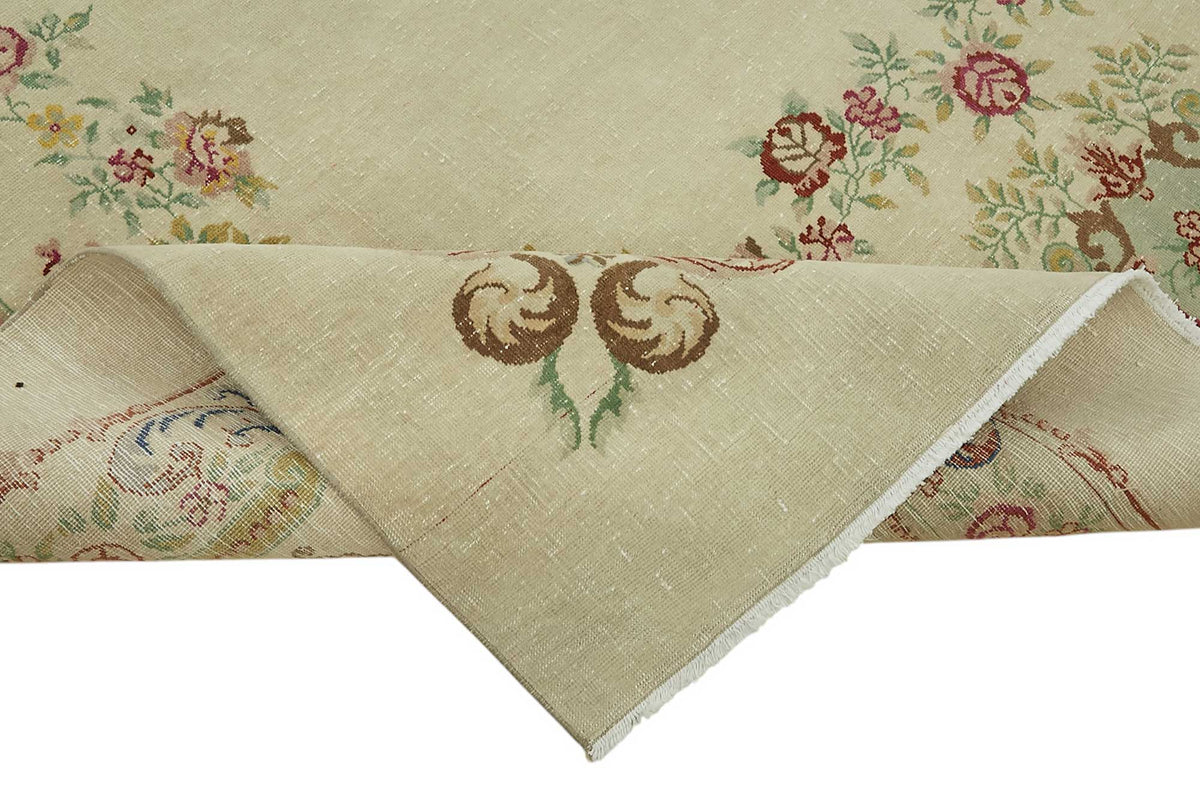 Rusvo Vintage Düz Pembe ve Bej Tonlarında Büyük Halı 286x400 cm – kenar detayı
