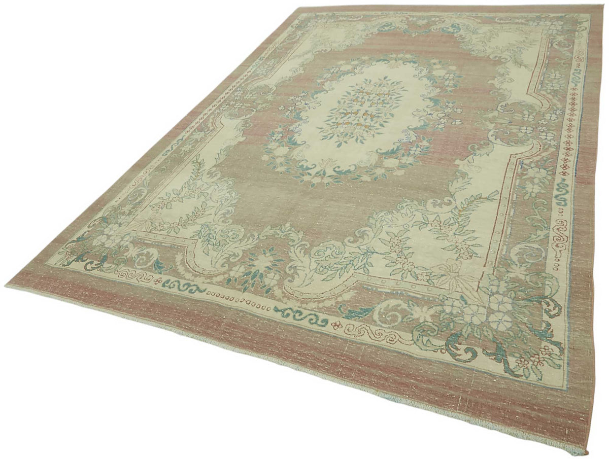Rusvo Gümüş Pembe Çiçekli Klasik El Dokuma Halı 236x360 cm – doku yakın çekim