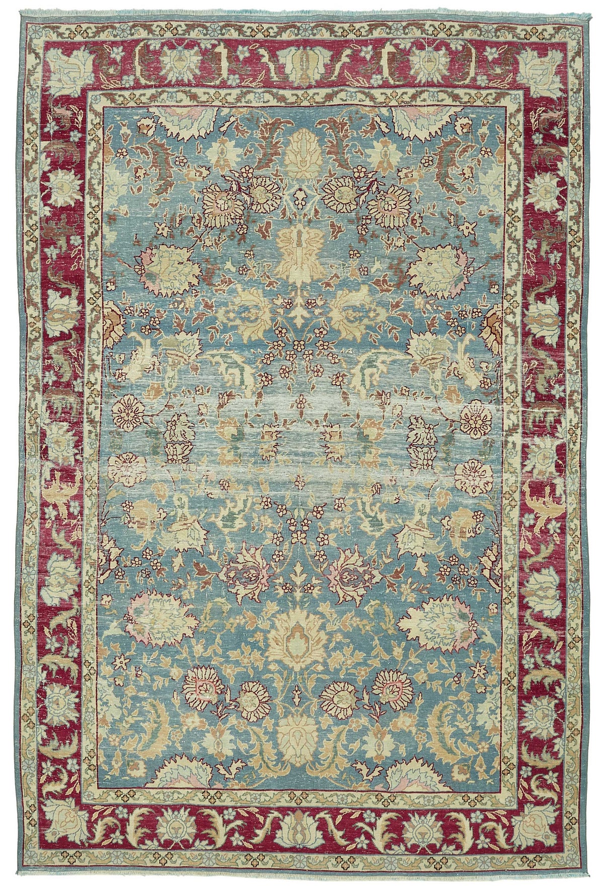 Rusvo Çiçek Desenli Mavi ve Bordo Vintage Halı 236x360 cm 47674
