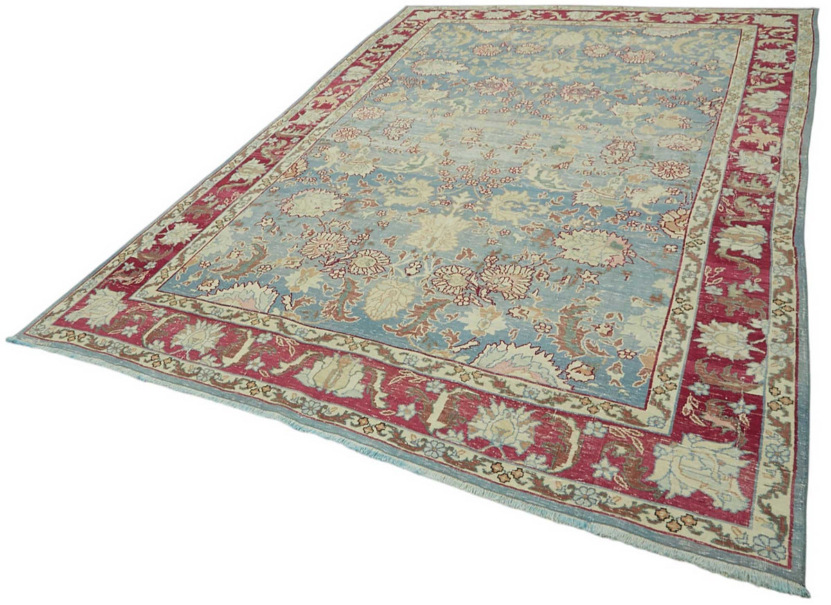 Rusvo Çiçek Desenli Mavi ve Bordo Vintage Halı 236x360 cm 47674 – doku yakın çekim