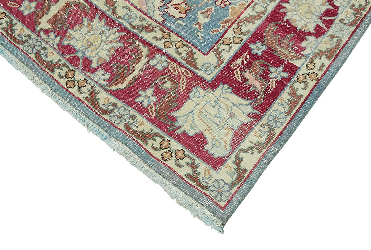 Rusvo Çiçek Desenli Mavi ve Bordo Vintage Halı 236x360 cm 47674 – detay görünümü