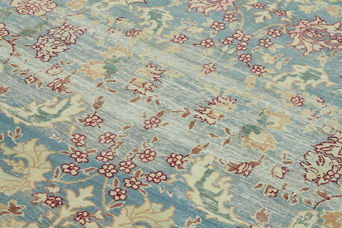 Rusvo Çiçek Desenli Mavi ve Bordo Vintage Halı 236x360 cm 47674 – mekânda kullanım