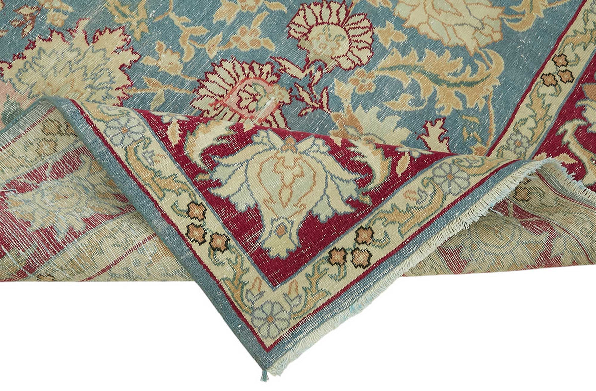 Rusvo Çiçek Desenli Mavi ve Bordo Vintage Halı 236x360 cm 47674 – kenar detayı