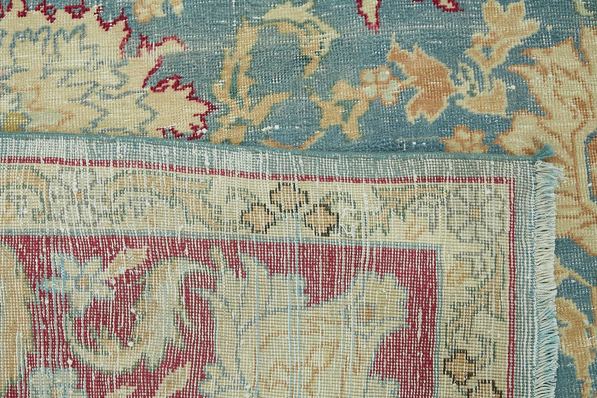 Rusvo Çiçek Desenli Mavi ve Bordo Vintage Halı 236x360 cm 47674 – arka yüz görünümü