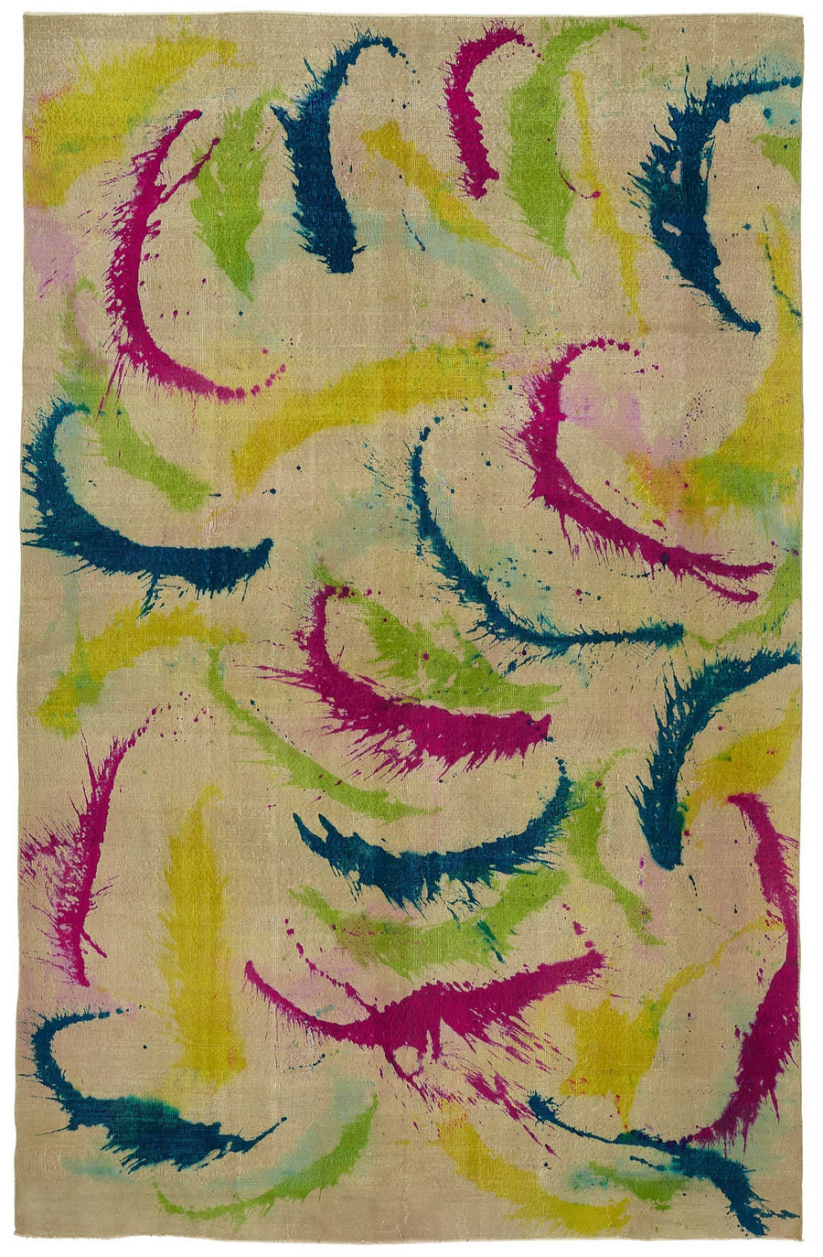 Rusvo Vintage Bej Zeminli Çok Renkli Soyut El Dokuma Halı 224x340 cm 47676