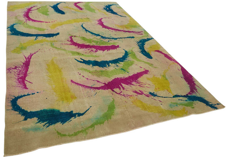 Rusvo Vintage Bej Zeminli Çok Renkli Soyut El Dokuma Halı 224x340 cm 47676 – genel görünüm