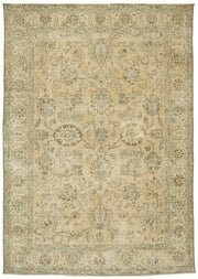 Rusvo Çiçek Desenli Bej ve Kahverengi Vintage El Dokuma Halı 227x328 cm