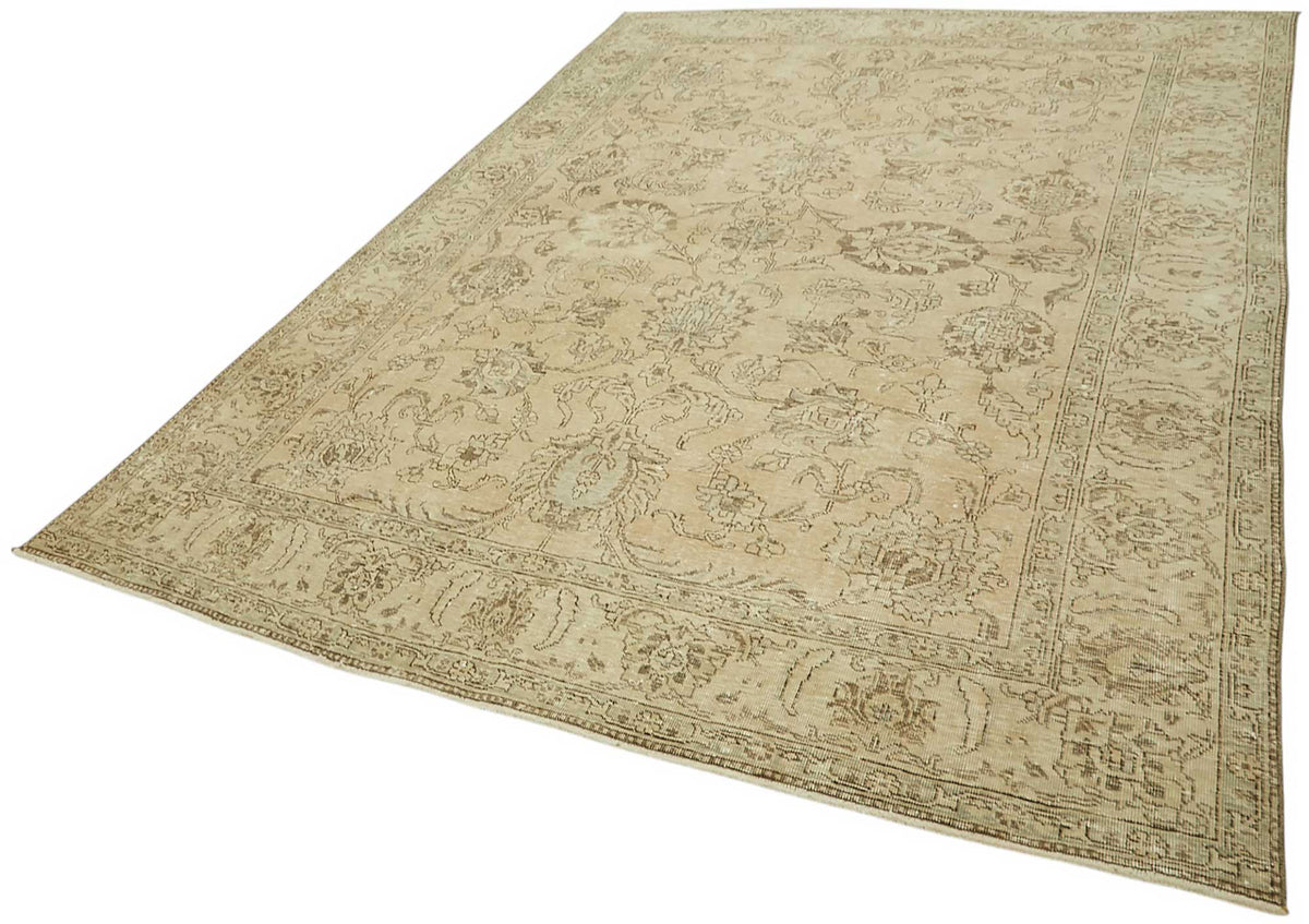 Rusvo Çiçek Desenli Bej ve Kahverengi Vintage El Dokuma Halı 227x328 cm – doku yakın çekim