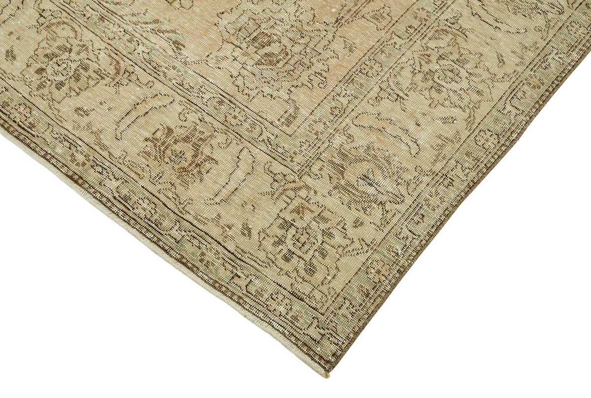 Rusvo Çiçek Desenli Bej ve Kahverengi Vintage El Dokuma Halı 227x328 cm – detay görünümü