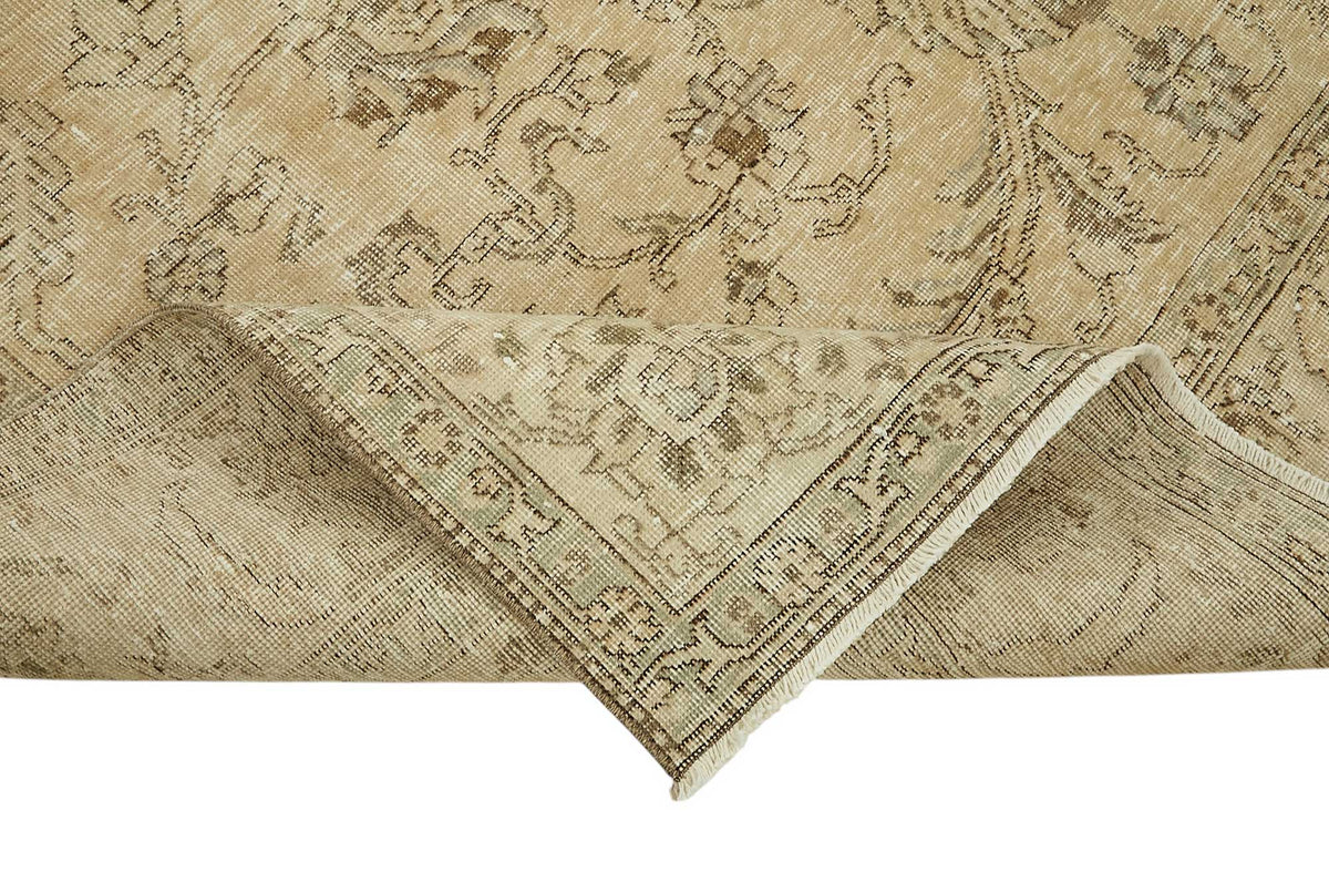 Rusvo Çiçek Desenli Bej ve Kahverengi Vintage El Dokuma Halı 227x328 cm – kenar detayı