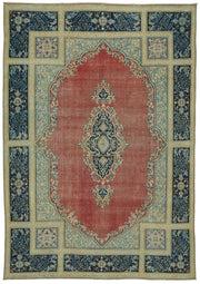 Rusvo Kırmızı Lacivert Madalyon Desenli 30-70 Yıllık El Dokuma Halı 266x383 cm