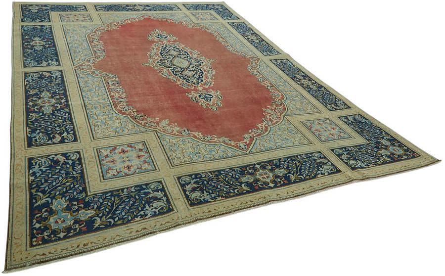 Rusvo Kırmızı Lacivert Madalyon Desenli 30-70 Yıllık El Dokuma Halı 266x383 cm – genel görünüm