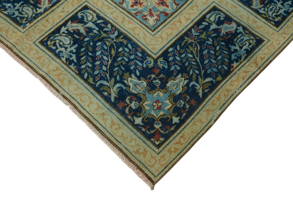Rusvo Kırmızı Lacivert Madalyon Desenli 30-70 Yıllık El Dokuma Halı 266x383 cm – detay görünümü