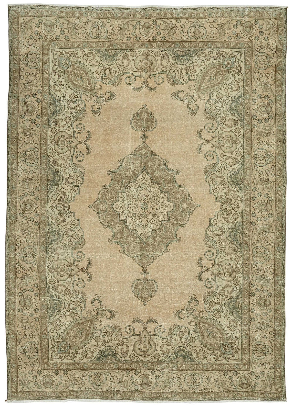 Rusvo Bej Gri Madalyon Klasik El Dokuma Halı 255x362 cm