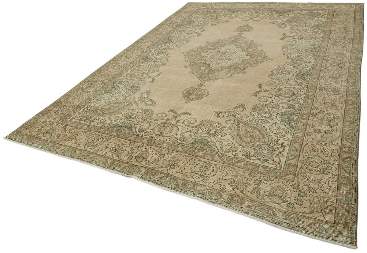 Rusvo Bej Gri Madalyon Klasik El Dokuma Halı 255x362 cm – doku yakın çekim