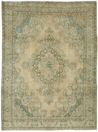 Rusvo Bej Madalyon Desenli Yün El Dokuma Vintage Halı 293x388 cm