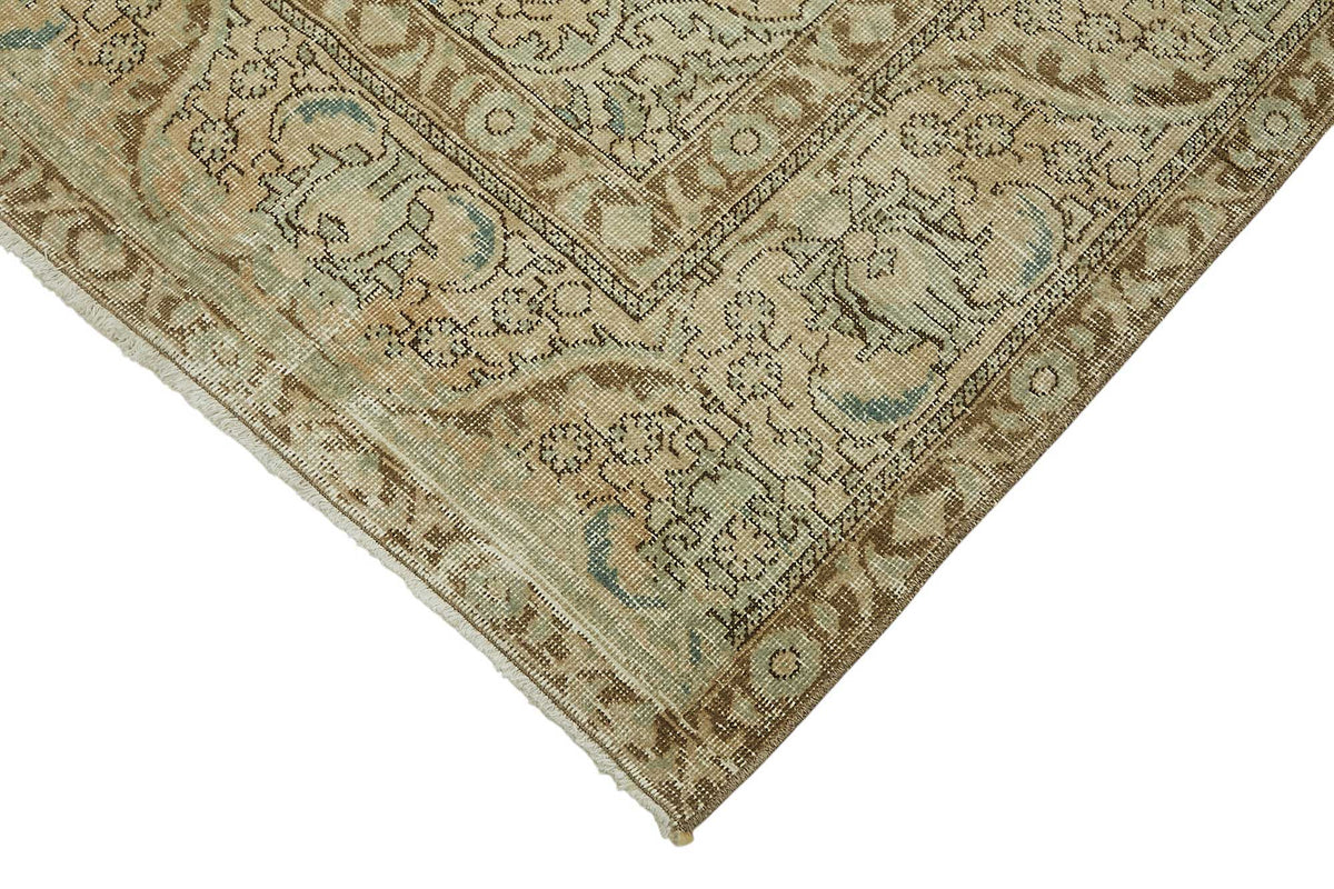 Rusvo Bej Madalyon Desenli Yün El Dokuma Vintage Halı 293x388 cm – detay görünümü