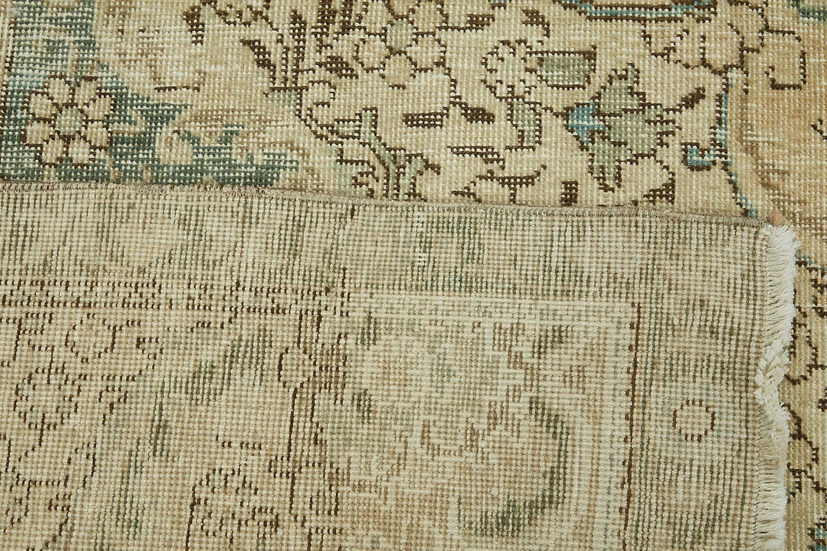 Rusvo Bej Madalyon Desenli Yün El Dokuma Vintage Halı 293x388 cm – arka yüz görünümü
