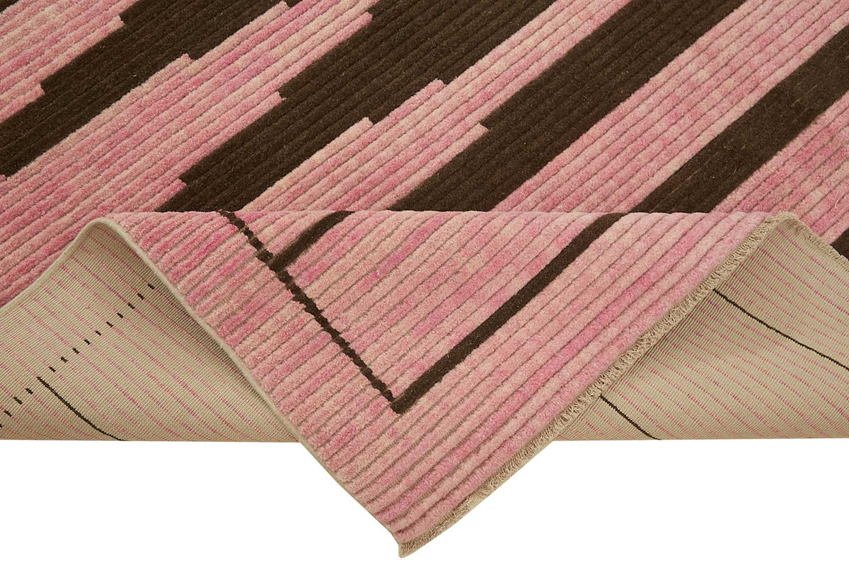 Veltos Pembe Modern Geometrik El Dokuma Halı 202x291 cm – kenar detayı
