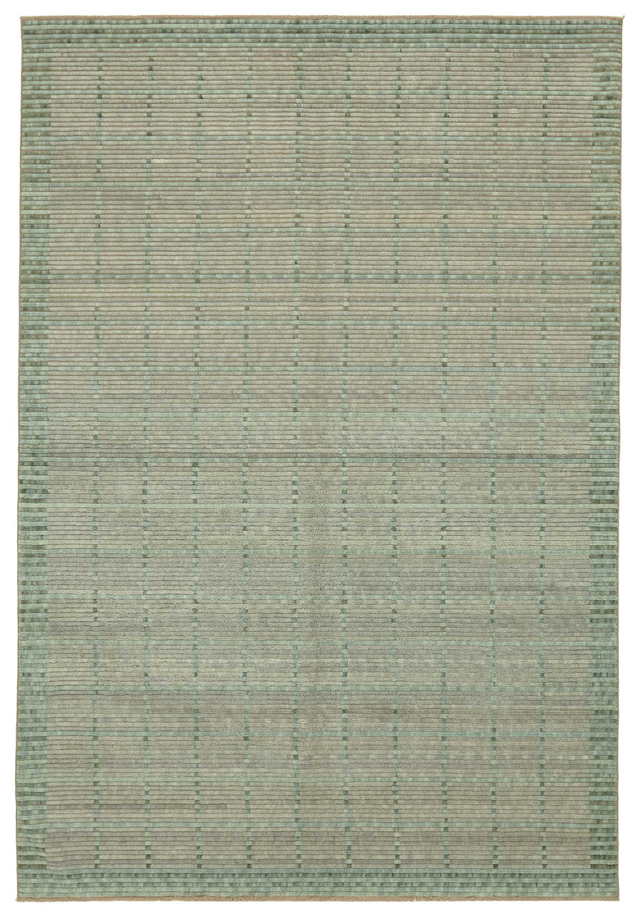 Veltos Geometrik Desenli Adaçayı Yeşili Açık Gri Uşak Halısı 202x294 cm