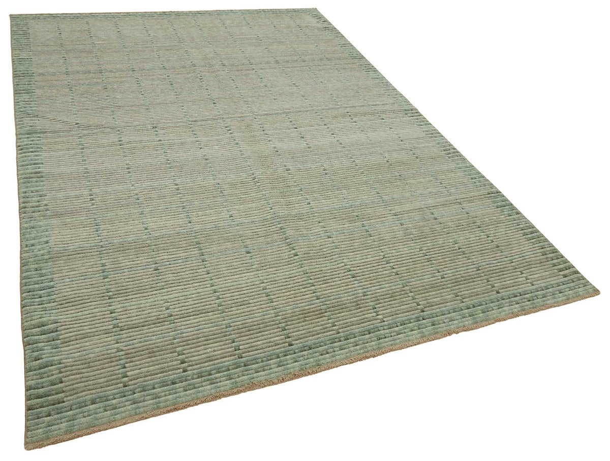 Veltos Geometrik Desenli Adaçayı Yeşili Açık Gri Uşak Halısı 202x294 cm – genel görünüm