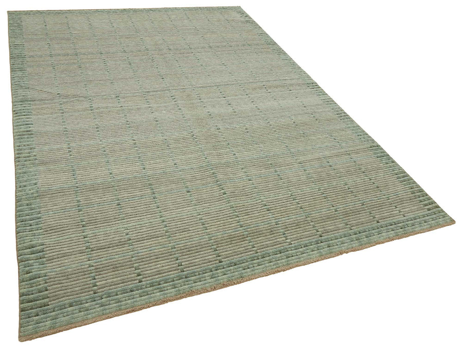 Veltos Geometrik Desenli Adaçayı Yeşili Açık Gri Uşak Halısı 202x294 cm – genel görünüm
