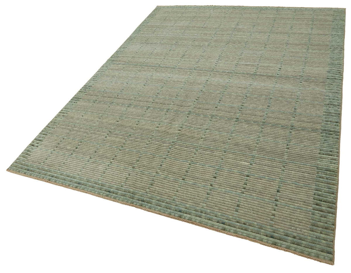 Veltos Geometrik Desenli Adaçayı Yeşili Açık Gri Uşak Halısı 202x294 cm – doku yakın çekim