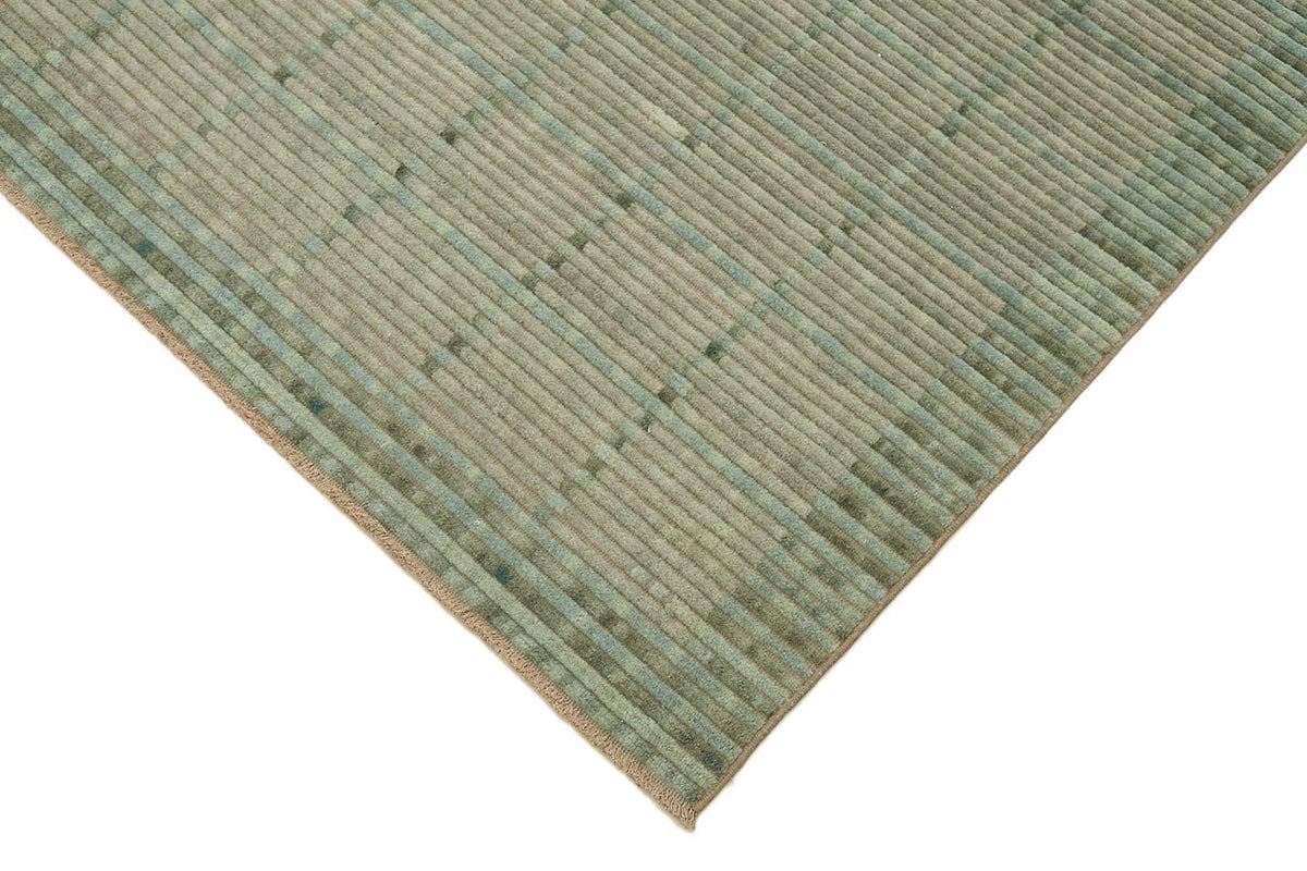 Veltos Geometrik Desenli Adaçayı Yeşili Açık Gri Uşak Halısı 202x294 cm – detay görünümü
