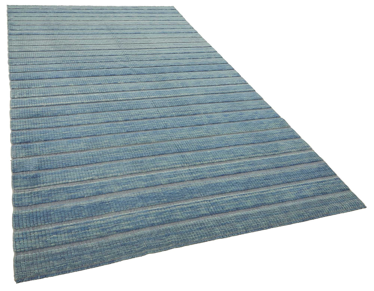 Veltos Mavi Gri Çizgili Modern Yün Pamuk El Dokuma Halı 188x336 cm – genel görünüm
