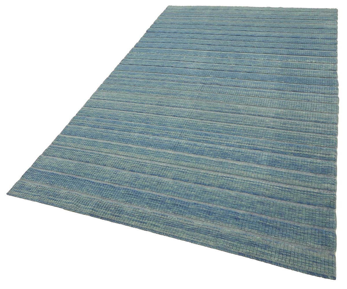 Veltos Mavi Gri Çizgili Modern Yün Pamuk El Dokuma Halı 188x336 cm – doku yakın çekim