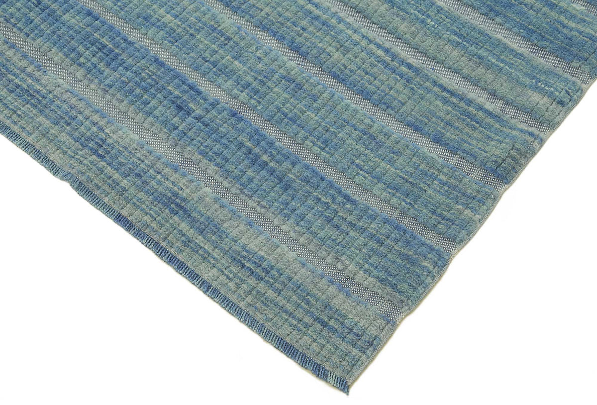 Veltos Mavi Gri Çizgili Modern Yün Pamuk El Dokuma Halı 188x336 cm – detay görünümü