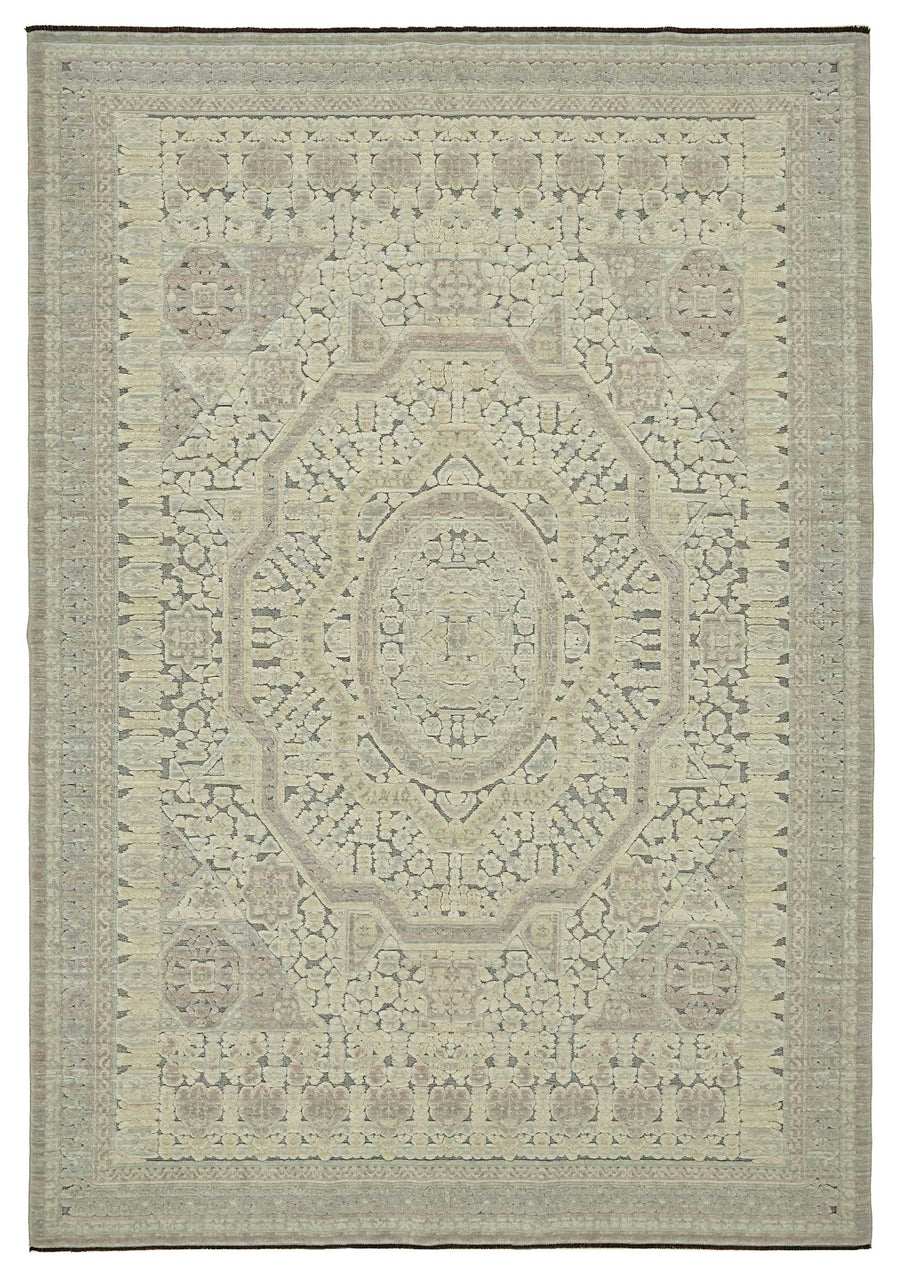 Veltos Bej Gri Madalyon Desenli Klasik El Dokuma Halı 200x297 cm