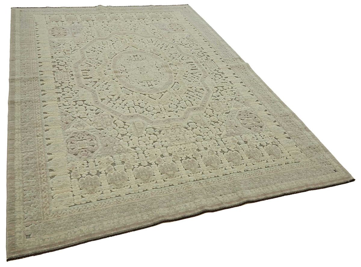 Veltos Bej Gri Madalyon Desenli Klasik El Dokuma Halı 200x297 cm – genel görünüm