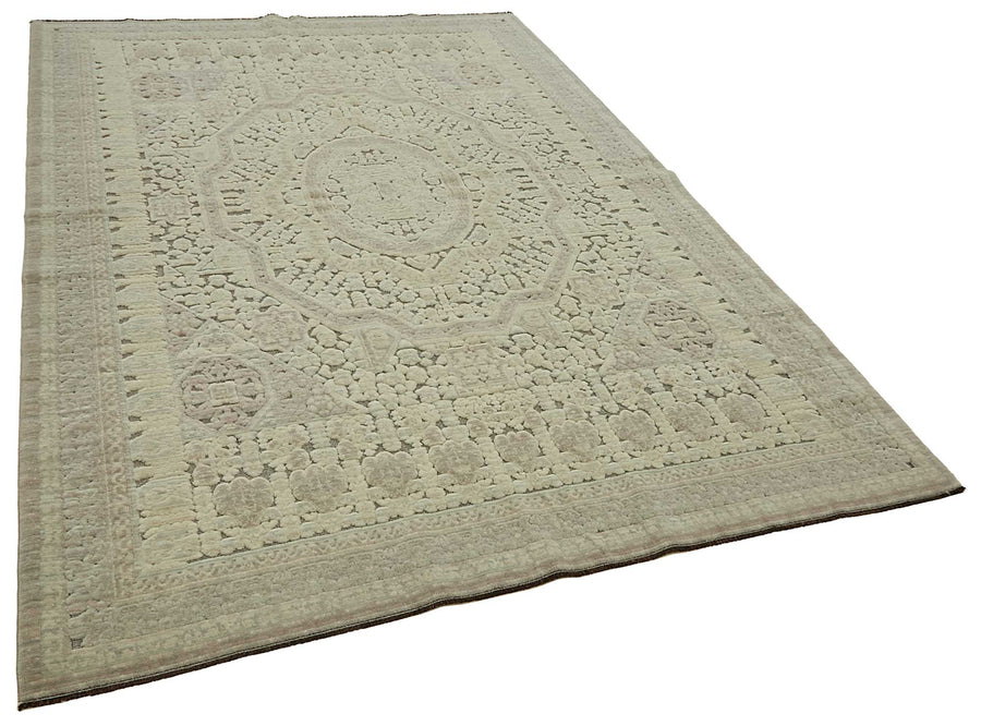 Veltos Bej Gri Madalyon Desenli Klasik El Dokuma Halı 200x297 cm – genel görünüm