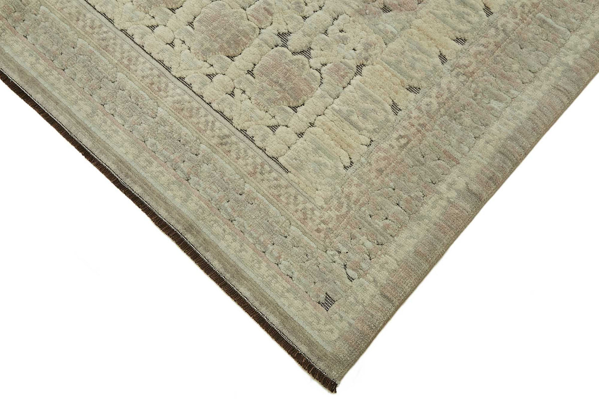 Veltos Bej Gri Madalyon Desenli Klasik El Dokuma Halı 200x297 cm – detay görünümü