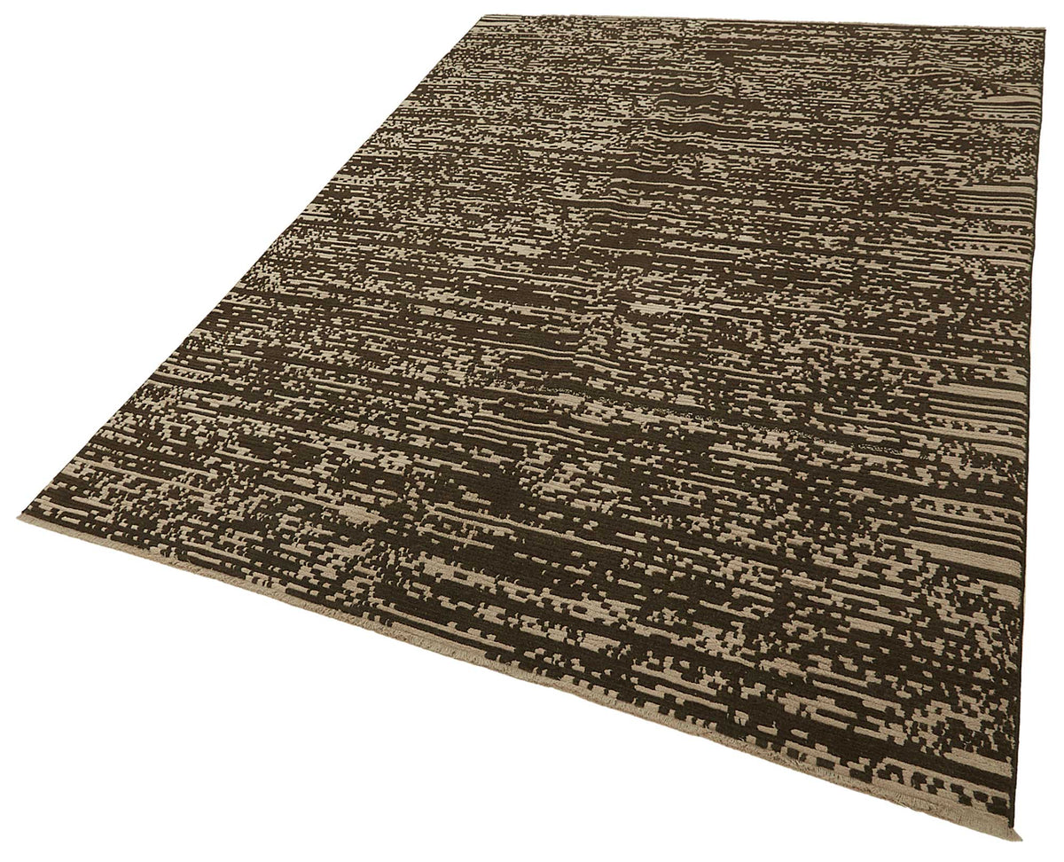 Veltos Kahverengi Bej Soyut Desenli Yün Dokuma Modern Halı 200x288 cm – doku yakın çekim