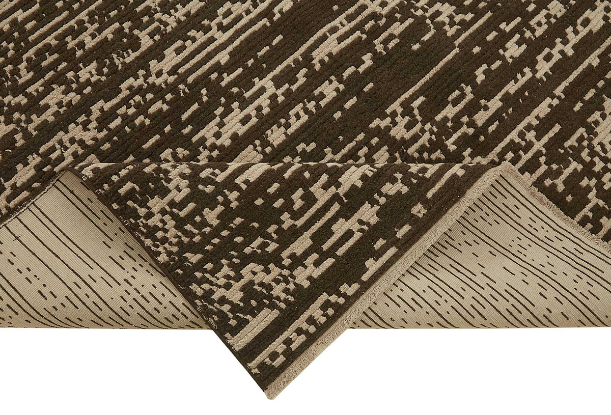 Veltos Kahverengi Bej Soyut Desenli Yün Dokuma Modern Halı 200x288 cm – kenar detayı