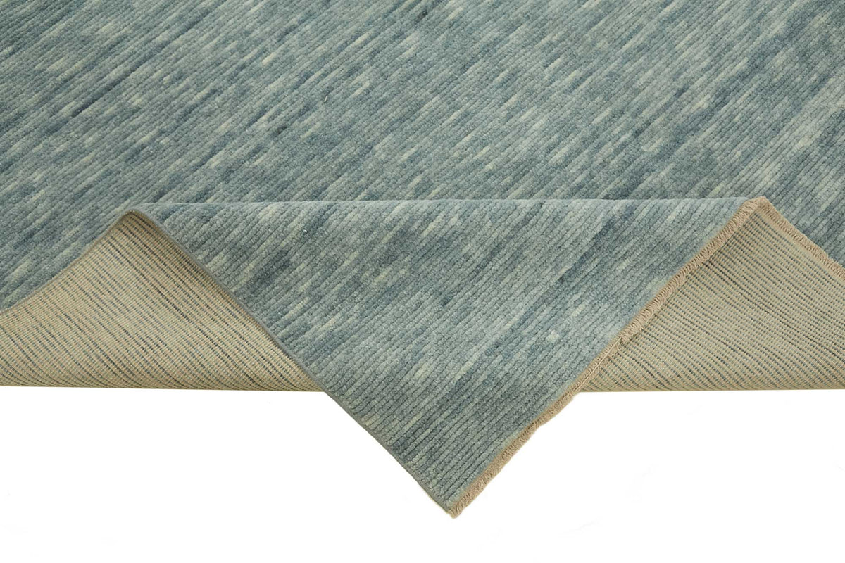 Veltos Gri Mavi Çizgili Modern El Dokuma Halı 193x297 cm – kenar detayı