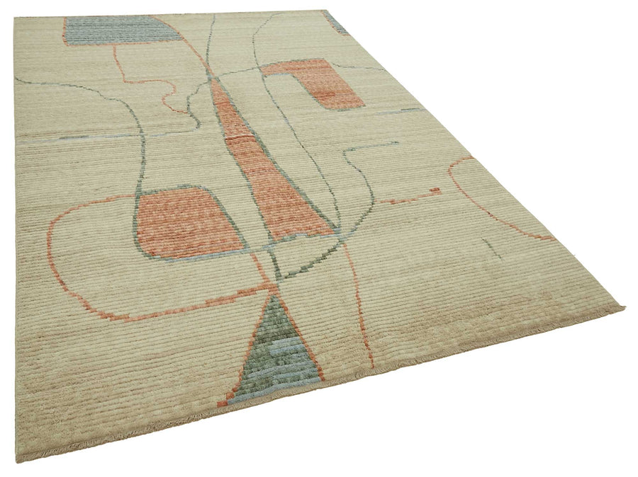 Veltos Bej Soyut Desenli Yün ve Pamuk El Dokuma Halı 205x297 cm – genel görünüm