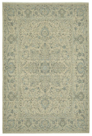 Veltos Açık Bej ve Buz Mavisi Madalyon Desenli Yün Halı 195x300 cm