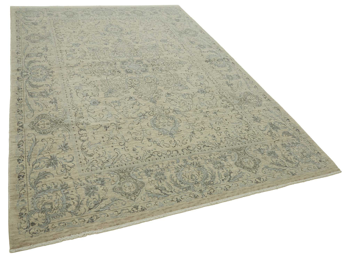 Veltos Açık Bej ve Buz Mavisi Madalyon Desenli Yün Halı 195x300 cm – genel görünüm