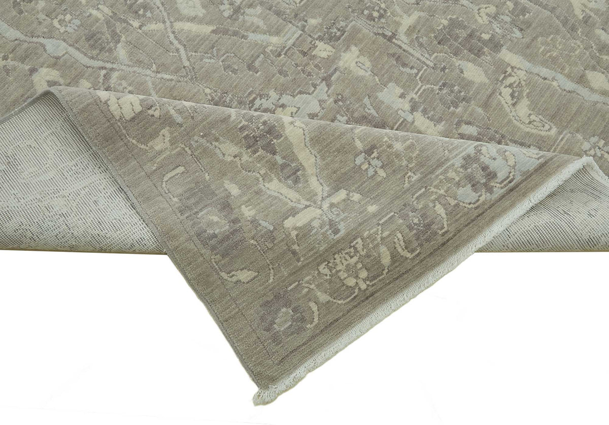 Veltos Gri Beyaz Halı Soyut Desenli ve Bordürlü 217x300 cm – kenar detayı