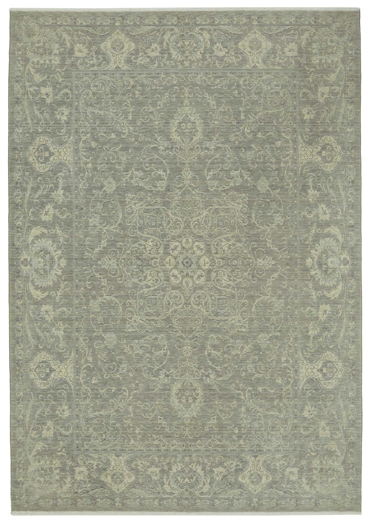 Veltos Gri Bej Madalyon Desenli Klasik El Dokuma Halı 205x293 cm