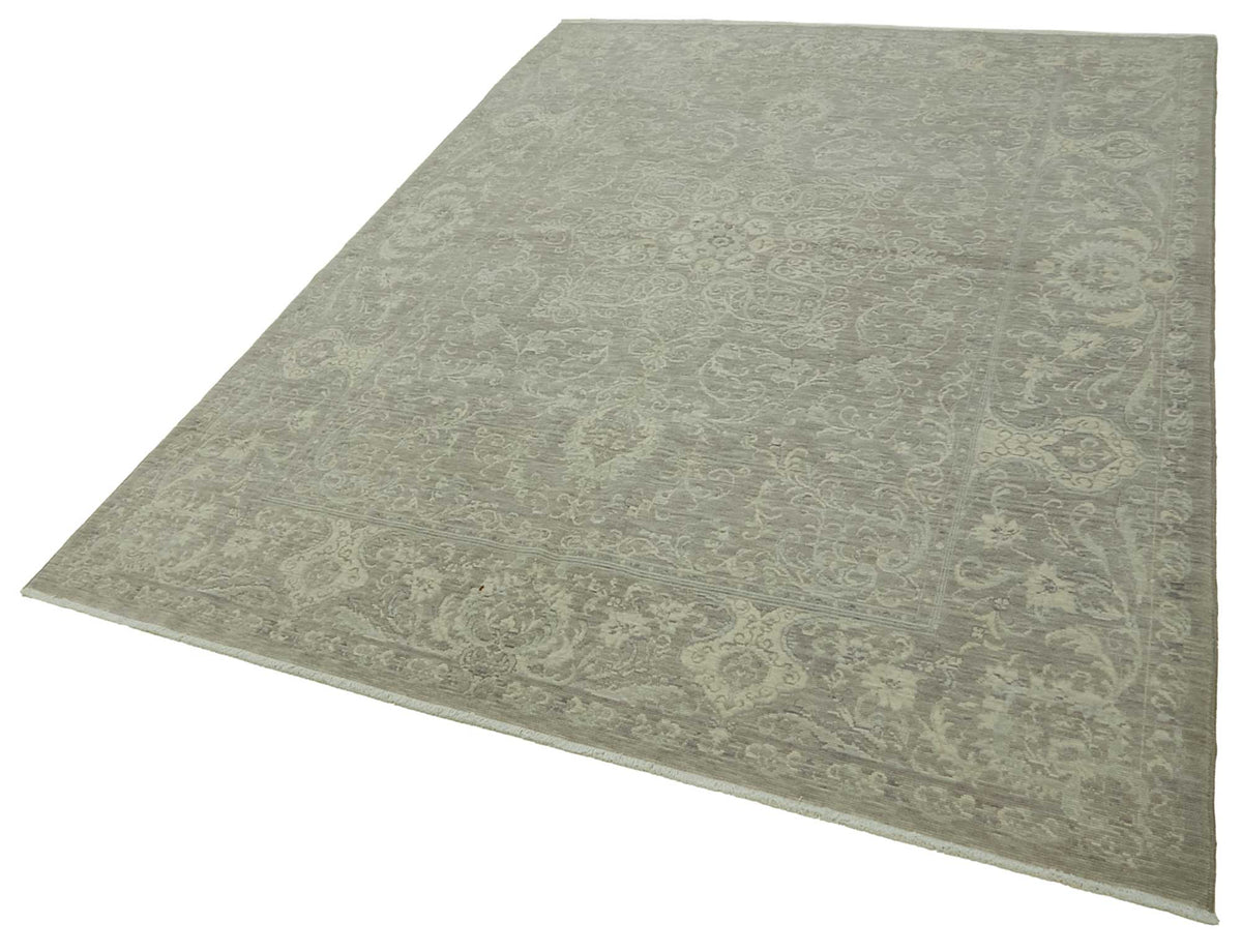 Veltos Gri Bej Madalyon Desenli Klasik El Dokuma Halı 205x293 cm – doku yakın çekim